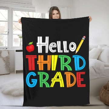 Discover Hello Third Grade apple pencil Cute 3rd Grade Back To School Fleece Blankets