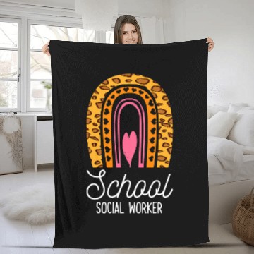 Discover School Social Worker Caseworker Public Servant Leopard Print Fleece Blankets
