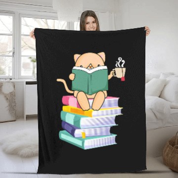 Discover Kitten Tea Cat Owners Kitty Lover Meow Book Reader Fleece Blankets