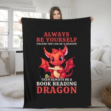 Discover Always Be Yourself For Nerds Book Reading Red Dragon 1 Fleece Blankets