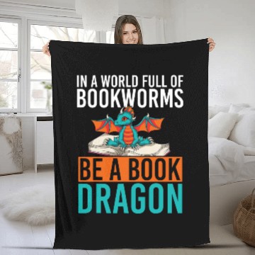 Discover Fantasy Book Reading Bookworm Mythical Creature Book Dragon Fleece Blankets