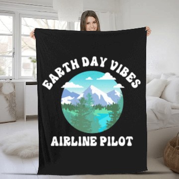 Discover Earth Day Vibes Airline Pilot Fleece Blankets