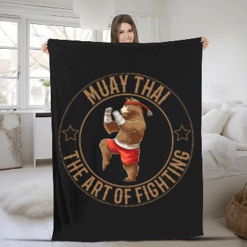 Discover Cute Muay Thai Brown Bear Fleece Blankets