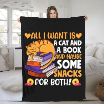 Discover Cat Book Snacks Lover Bookworm Cozy Reading Nerdy Kitten Fleece Blankets