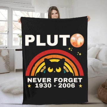 Discover Planet Pluto Never Forget Retro Style CatLoving Scientist Fleece Blankets