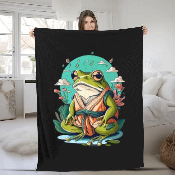 Discover cute cottagecore frog grumpy japanese frog karate sensei Fleece Blankets