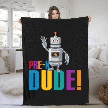 Discover Funny PreK Dude Robot First Day Back To School Student Fleece Blankets