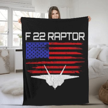 Discover F22 Raptor American Flag Pilot Fleece Blankets