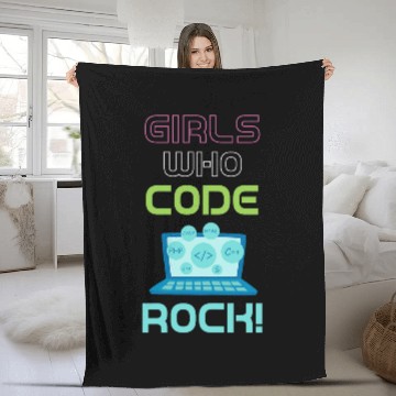 Discover Girls Who Code Rock Programmer Computer Debugging Coder Fleece Blankets