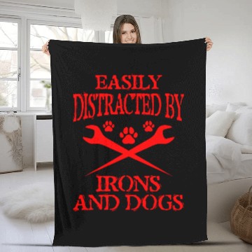 Discover Easily Distracted By Irons And Dogs Ironworker Fleece Blankets