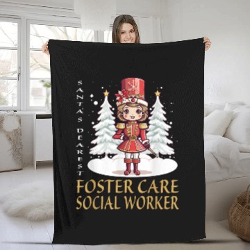 Discover Foster Care Social Worker Christmas Female Nutcracker Fleece Blankets