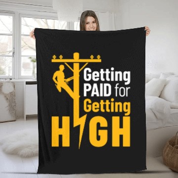 Discover Lineman Funny Getting Paid for Getting High Line Worker Fleece Blankets