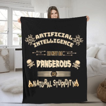 Discover Funny AI Artificial Intelligence Tech geek sarcastic tan Fleece Blankets