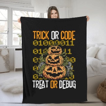 Discover Trick or Code Treat or Debug Programmer Halloween Zip Fleece Blankets