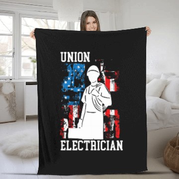 Discover Union Electrician Labor Day Union Proud Electric Worker Baseball Tees Fleece Blankets