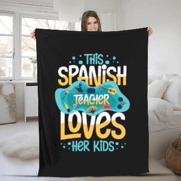Discover Spanish Teacher Spain Flag Language Lesson Student Fleece Blankets