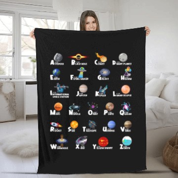 Discover Outer Space Kids ABC Types Of Planet Identification Alphabet Fleece Blankets