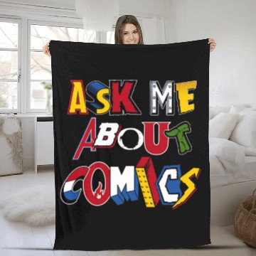 Discover Ask Me About Comics vintages comic book logos funny quote Fleece Blankets