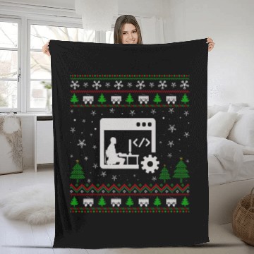 Discover Ugly Christmas Sweater for Programmer Funny Ugly Fleece Blankets