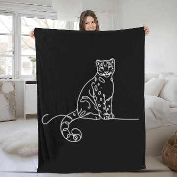 Discover Snow Leopard Cat Line Art Mammal Art Zoologist Fleece Blankets