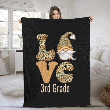 Discover Love 3rd Grade Leopard Gnome Third Grade Teacher Fleece Blankets