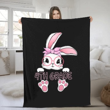 Discover Love Bunny 4th Grade Student Easter Spring Rabbit School Fleece Blankets