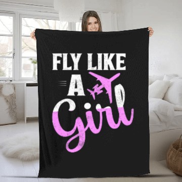 Discover Fly Like A Girl Aviation Pilot Airline Fleece Blankets