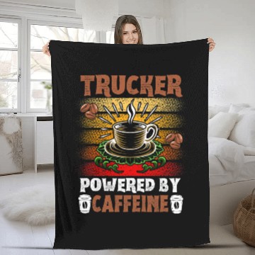 Discover Trucker Powered By caffeines Truck Driver Fleece Blankets