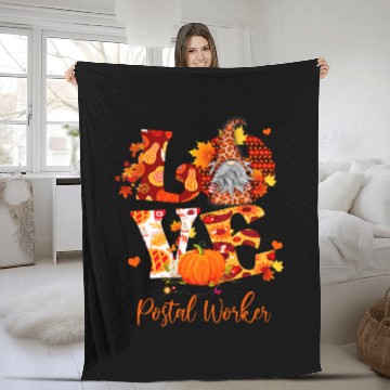 Discover Fall Leopard LOVE Gnome Postal Worker Thanksgiving Fleece Blankets