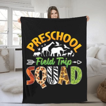 Discover Preschool Zoo Field Trip Squad Matching Teacher Students Fleece Blankets