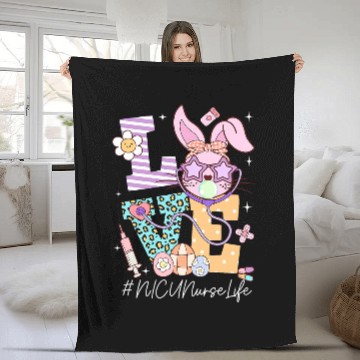 Discover Love NICU nurses Easter Bunny Eggs Stethoscope Cute Scrub Fleece Blankets