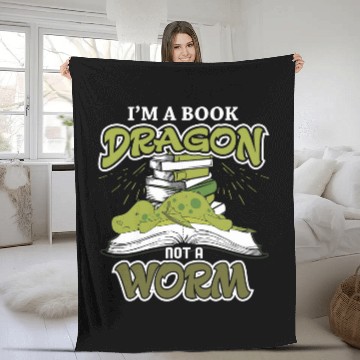 Discover Im a Book Dragon not a Book Worm Reading Lovers Fleece Blankets