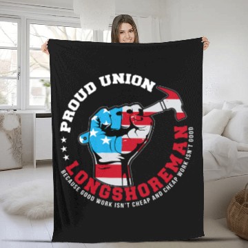 Discover Proud Union Longshoreman Raised Fist Labor Union Workers Zip Fleece Blankets