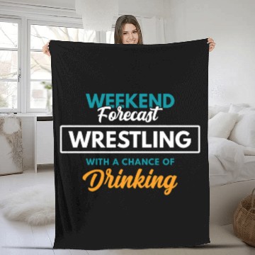 Discover Weekend Forecast Wrestling Drinking Funny Wrestling Fleece Blankets