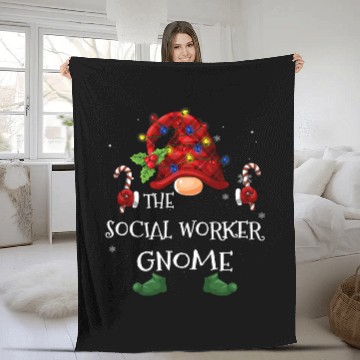 Discover social worker gnome buffalo plaids christmas tree light Fleece Blankets