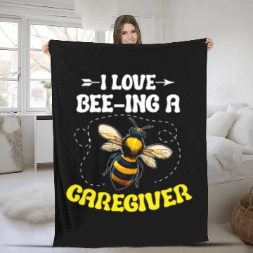 Discover I Love Beeing a Caregiver Support Worker Bumblebee Fleece Blankets