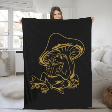 Discover Cottagecore Aesthetic Frog Reading A Book Mushroom Frogcore Fleece Blankets