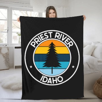 Discover Priest River Idaho ID Retro Style Tree vintages Sunset Fleece Blankets
