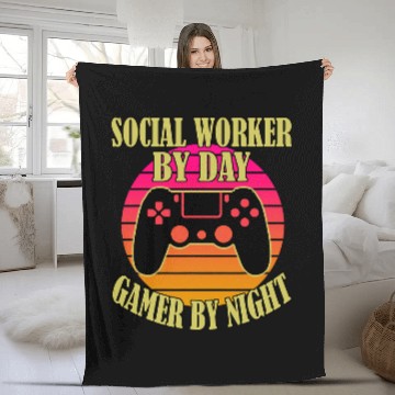 Discover Social Worker By Day Gamer By Night Video Game Controller Fleece Blankets