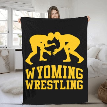 Discover Wyoming Wrestling Fleece Blankets