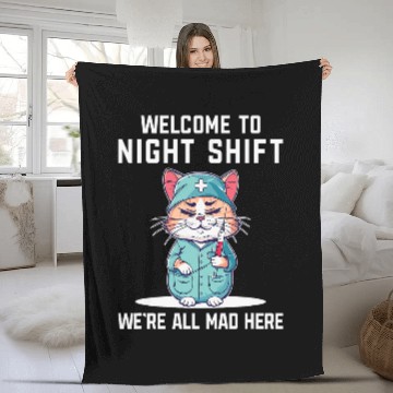 Discover Welcome To Night Shift Were All Mad Here Funny Health Worker Baseball Tees Fleece Blankets