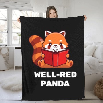 Discover Funny Reading Red Panda Book Lover Nerd Gift Fleece Blankets