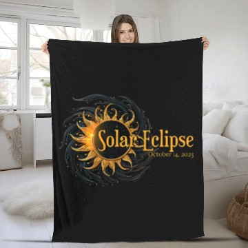 Discover Solar Eclipse Watching Fan Sun Moon October 14 Fleece Blankets