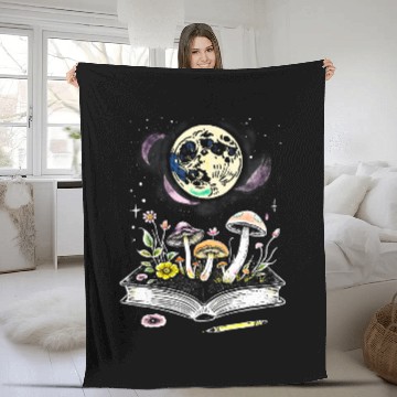 Discover Cottagecore Mushrooms Moon Book Reader Fleece Blankets
