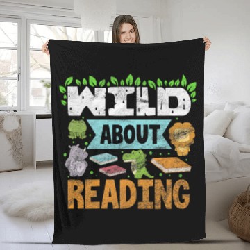 Discover Wild About Reading Teacher Student Reader Bookworm Vintage Zip Fleece Blankets