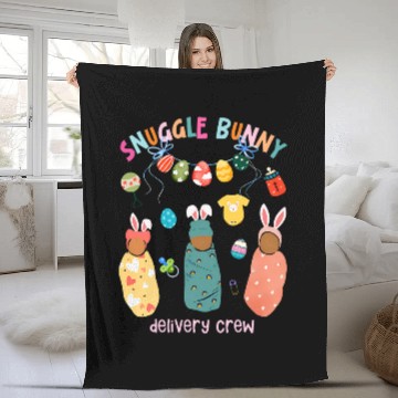 Discover Snuggle Bunny Delivery Crew Happy Easter Day LD nurses Zip Fleece Blankets