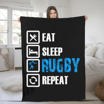 Discover Funny Rugby Eat Sleep Rugby Repeat Baseball Tees Fleece Blankets