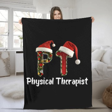 Discover Physical Therapy Christmas santa hat PT Therapist xmass Fleece Blankets