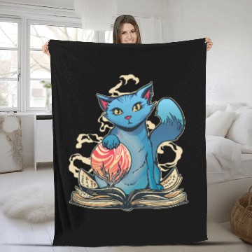 Discover Funny magic cat with magic book and magic ball Fleece Blankets