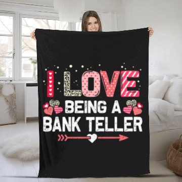 Discover I Love Being A Bank Teller Leopard Valentines Day Teller Baseball Tees Fleece Blankets